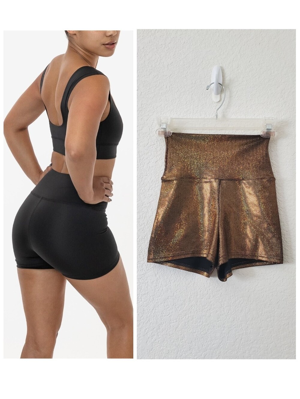 American Apparel Gold Holographic Sparkly High Rise Bike Shorts XS Made in USA